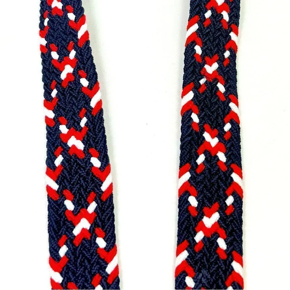Dibi Red Blue White Woven Leather Tip D Buckle Stretch Nautical Coastal Belt